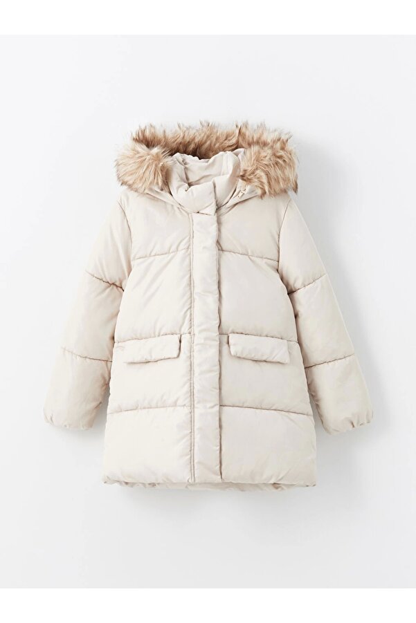 LC Waikiki Lcw Kids Gri Kapüşonlu Kız Çocuk Mont