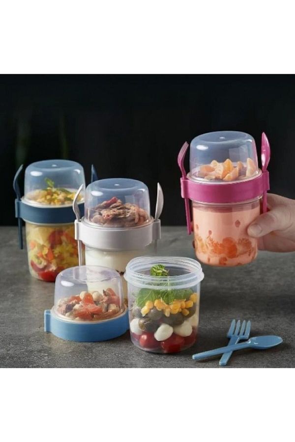 Leony-Snack Food Yogurt Muesli Granola Diet Container with 2 Fork Spoons - Food Storage Container 1
