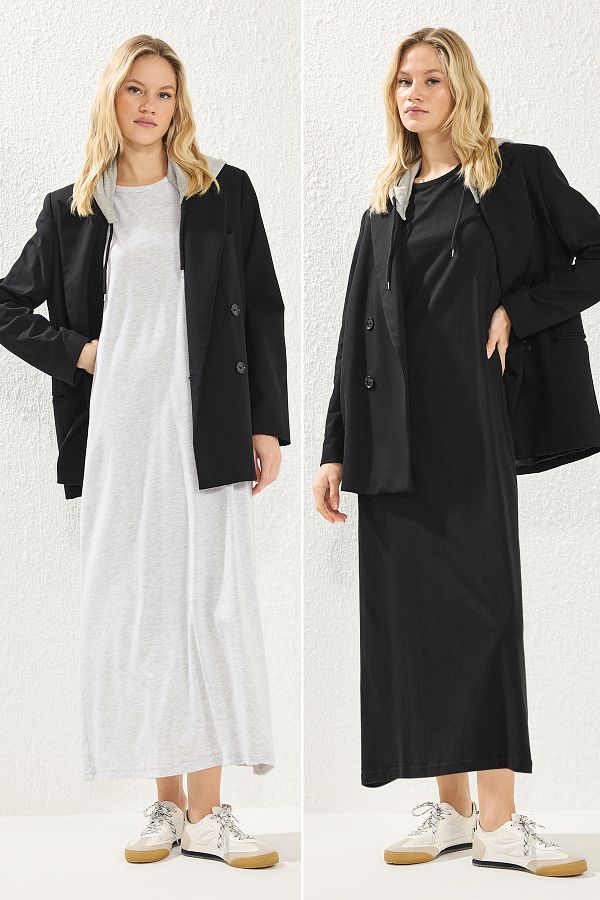 Trendyol Modest-Μαύρο και γκρι φόρεμα εσωρούχων 2 συσκευασιών 100% βαμβακερό - TCTAW22UK0110 1