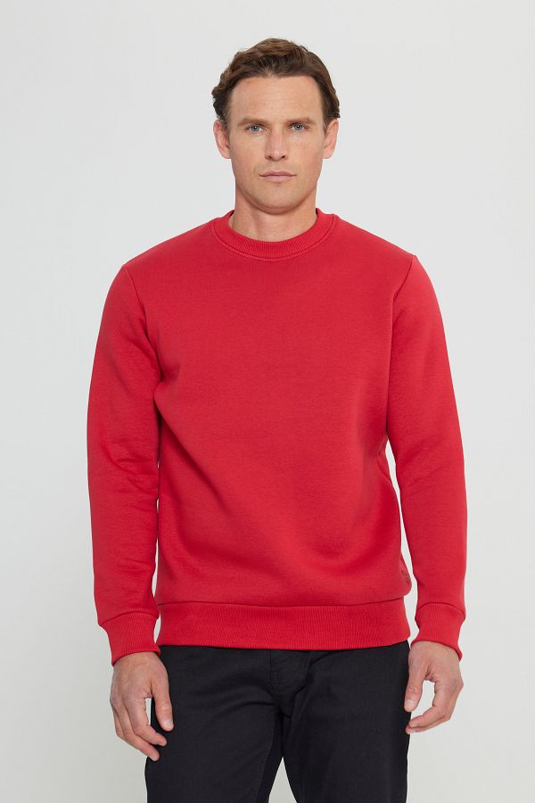 AC&Co / Altınyıldız Classics-Erkek Kırmızı Standard Fit Normal Kesim Içi Polarlı 3 Iplik Bisiklet Yaka Pamuklu Sweatshirt 1