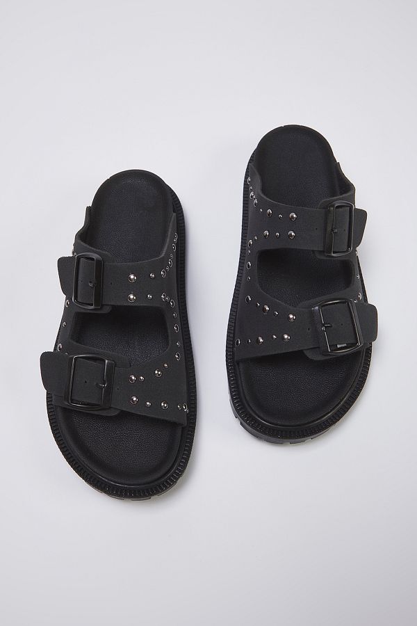 TRENDYOL SHOES-Czarne nitowane, podwójne, płaskie klapki damskie TAKSS25TE00004 1