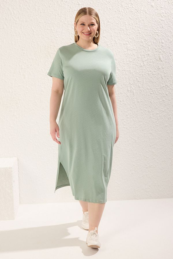 Trendyol Curve-Μέντα Μονό Ζέρσεϊ Πλεκτό Φόρεμα Plus Size 1