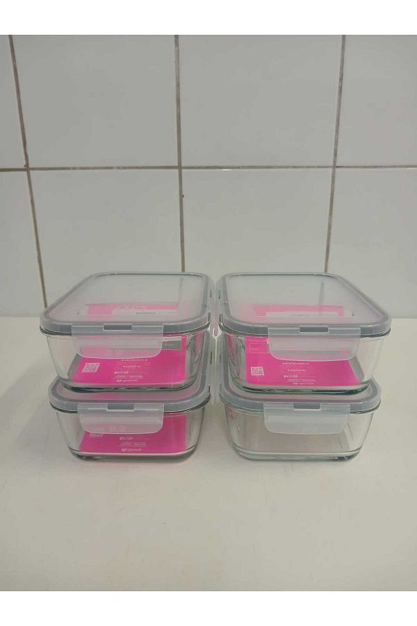 LAV-Feyzade Fresco Set of 4 - 1120Cc Rectangular, Two-Section Ziplock Glass Storage Container (Frs-297) 1