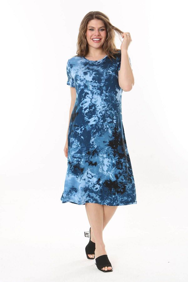 Mooi XXL-Rochie midi de damă cu model batik albastru 1