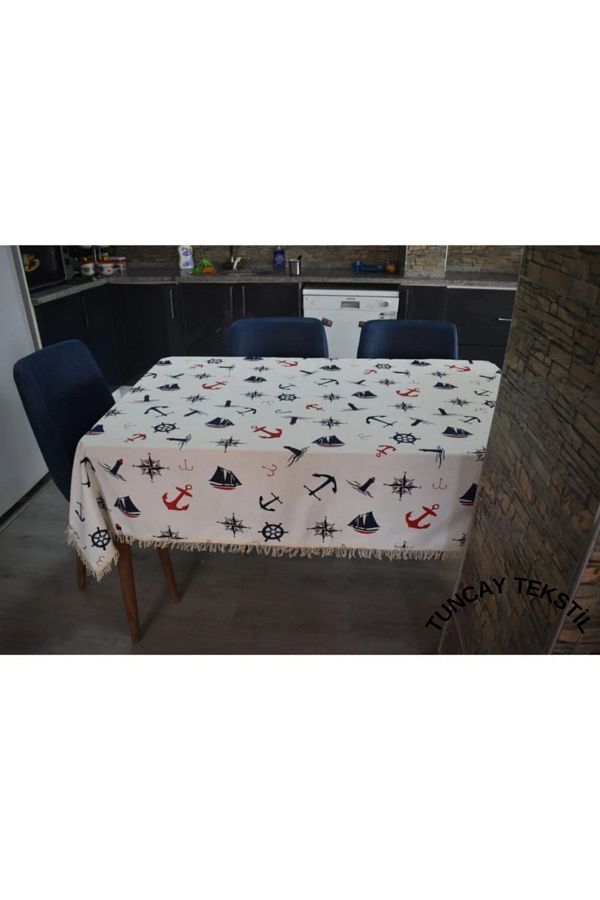 TUNCAY TEKSTİL-Anchor Sailor Patterned Tablecloth with Erasable Features 1