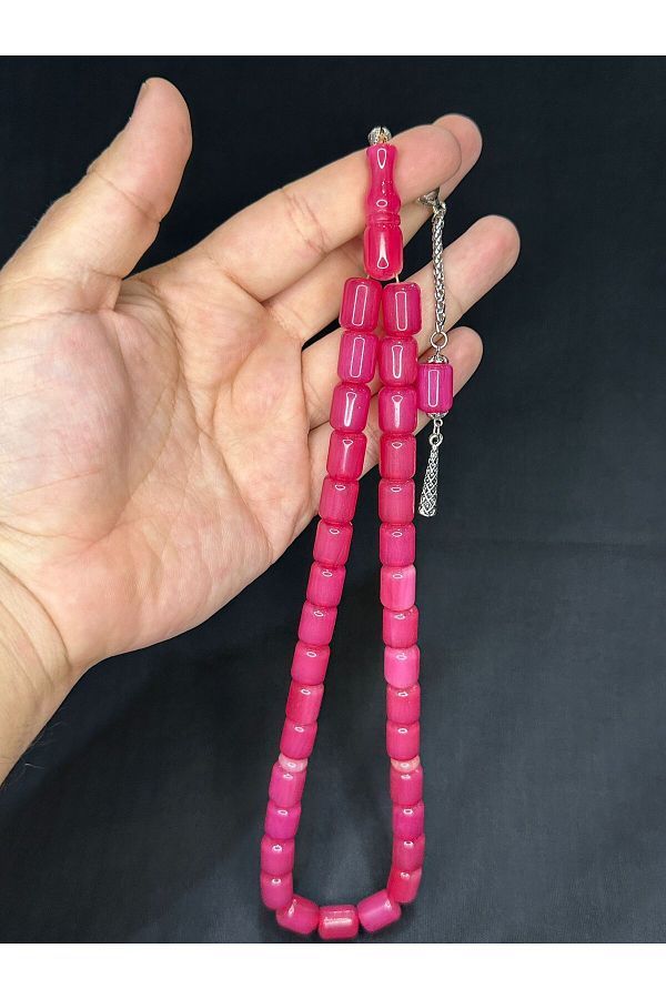 Anemore Collection-Lover's Special Gift - Large Size Sikma Amber Prayer Beads with Pink Color 14mm X 11mm H-1518 1