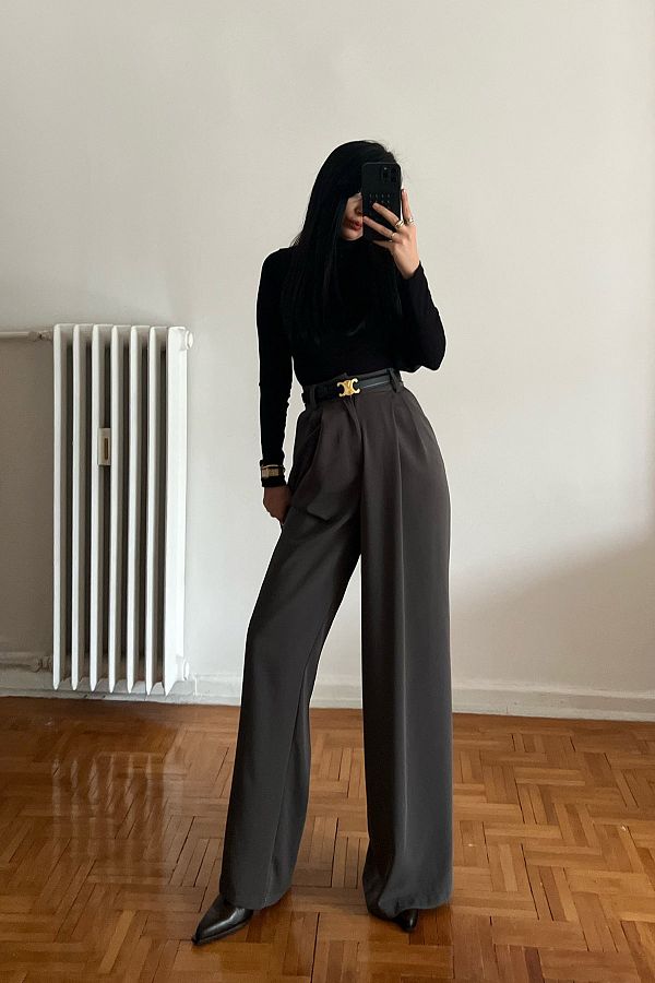 Seda Yalçın Atelier-بنطال بالازو واسع الساق مدخن 1