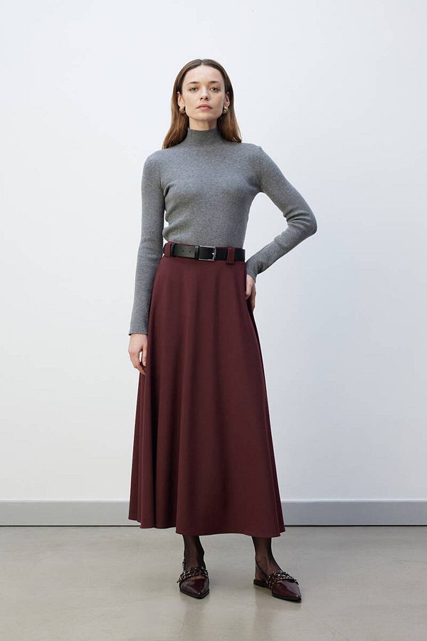BE BLUE-Claret Red Flounce Skirt 1