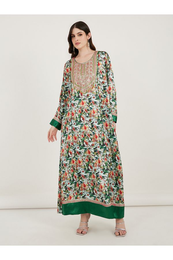 Maxim Creation By Styli-All Over Print Kaftan Dress with Threadwork 1