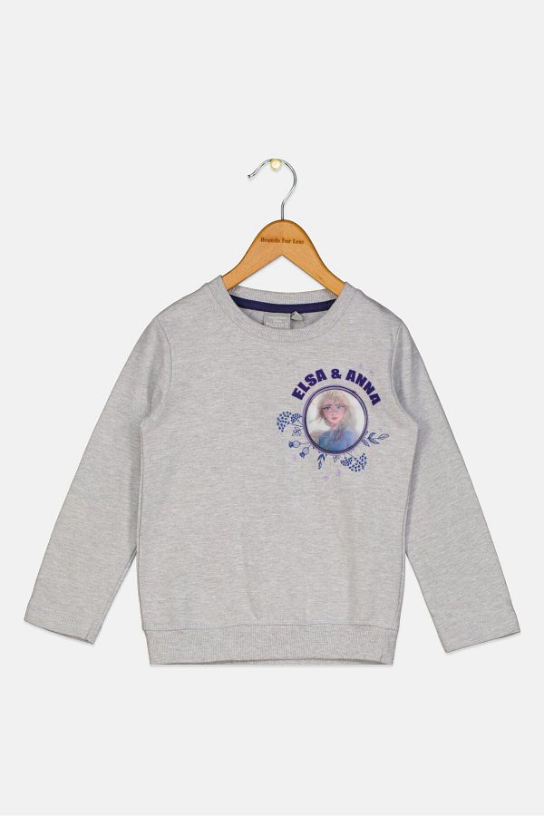 Disney-Kids Girl Crew Neck Long Sleeves Graphic Print Sweatshirt, Grey 1