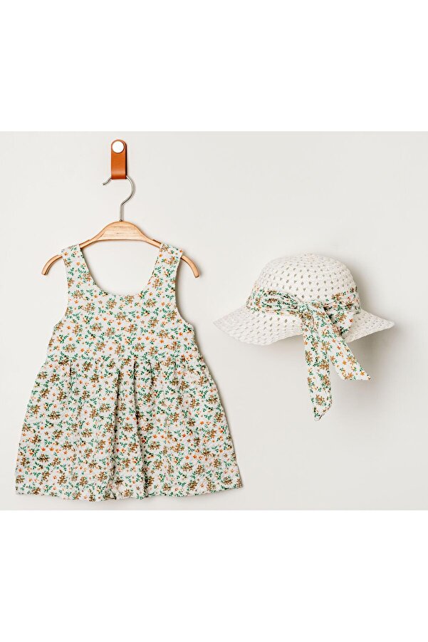 Chicsy Baby Tatlı Çilek Desenli Şapkalı Fiyonklu Kız Bebek Elbisesi