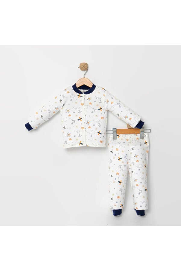 babymoon kids UNİSEX ÇOCUK UÇAK DESENLİ %100 PAMUK PİJAMA TAKIMI