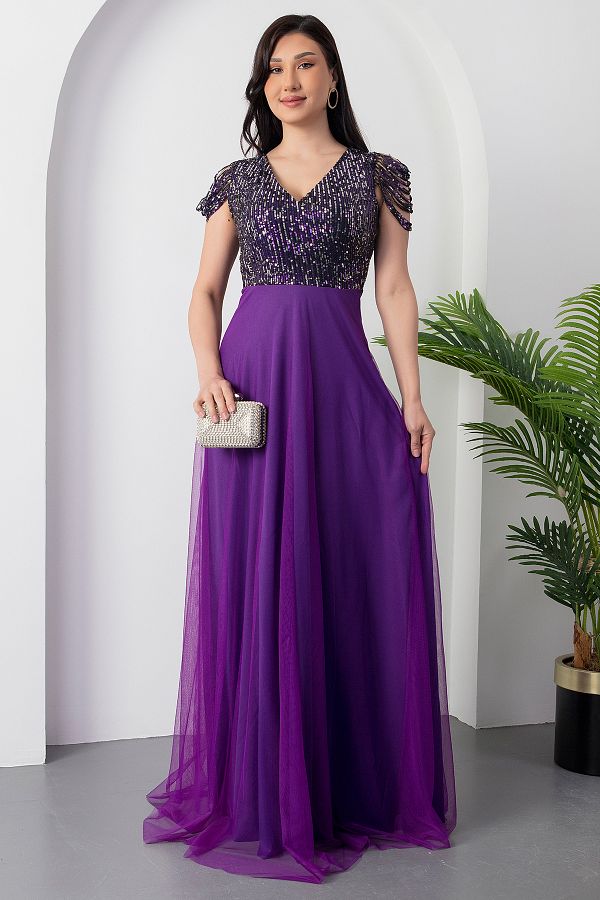 PULLIMM-Top Paiete Paiete Șase Tulle Rochie Lungă de Seară 13118 1