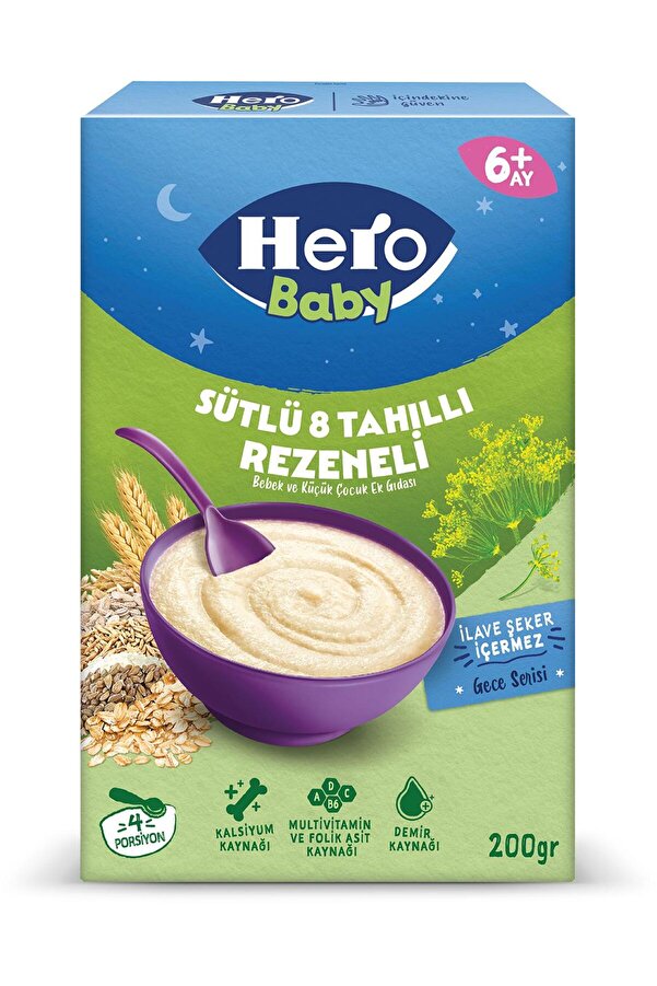Hero Baby Sütlü 8 Tahıllı Rezeneli Kaşık Mama 200g