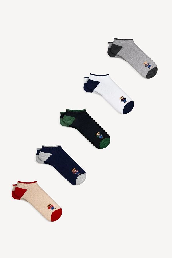 GÇO-5 Pack Small Teddy Bear Patterned Booties Socks 1