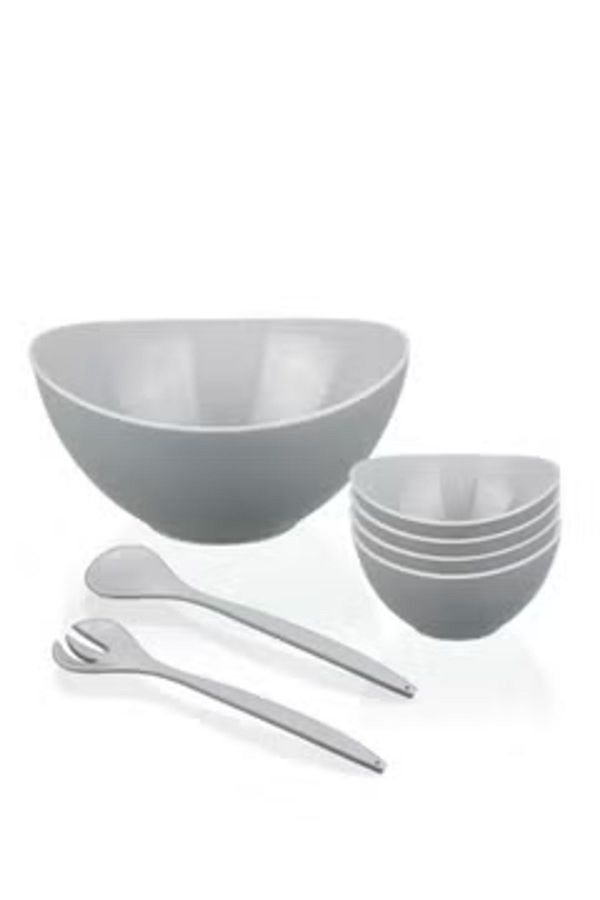Generic-Plastic Salad 7 Pcs Set: Large Bowl with 4 Small Bowls with Spoon and Fork for Mixing 1