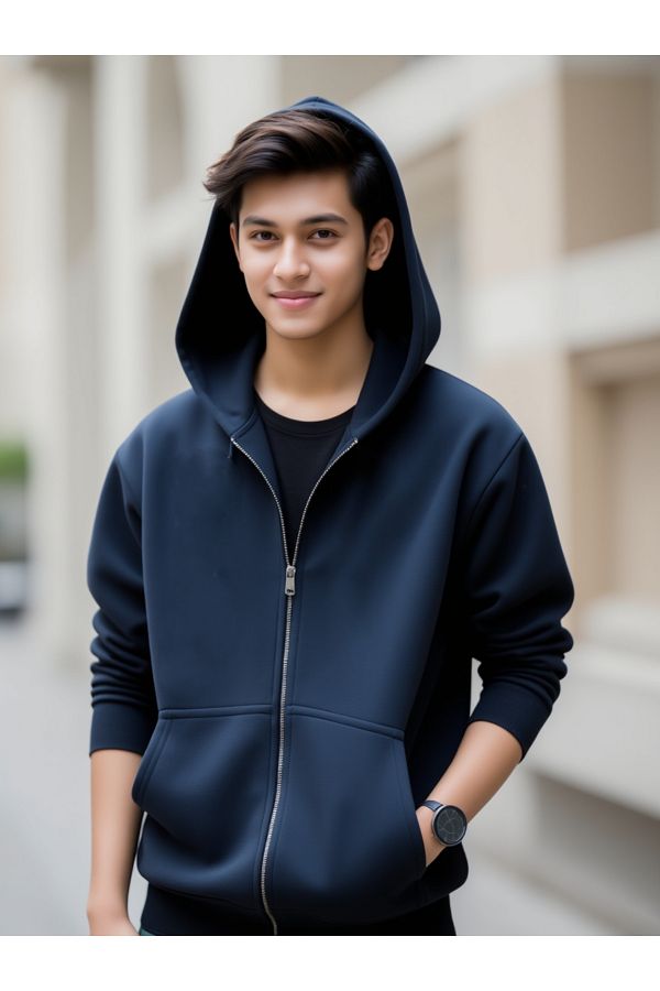 DEEPSENCE-Unisex Navy Blue Hooded Jacket 1