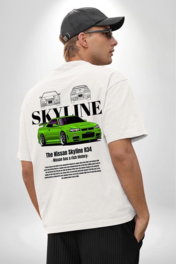 Navcoli Nissan Skyline R34 Back Print Cotton Combed Women Men White T ...