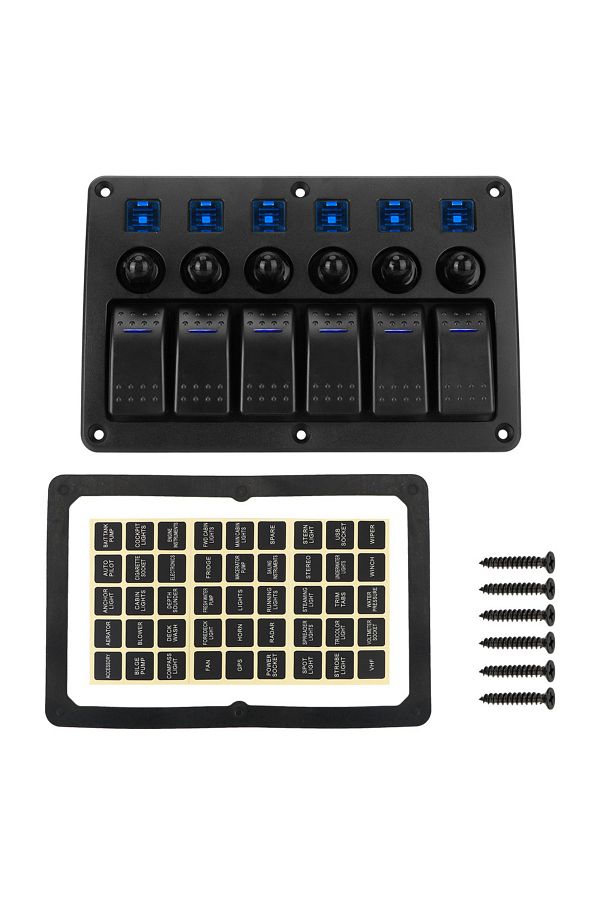 AINYSZIN-Blue 24v 12v 6 Gang Light Toggle Switch Panel Buttons Circuit Control With Fuse Led Indicator Car Ac 1
