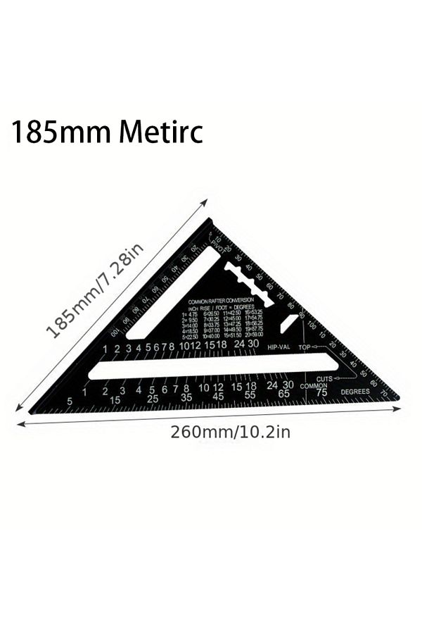 RNABAU-7inch 12/7 Inch Rafter Square Carpenter Measuring Layout Tool Alloy Metal Triangle Ruler Protractor 1