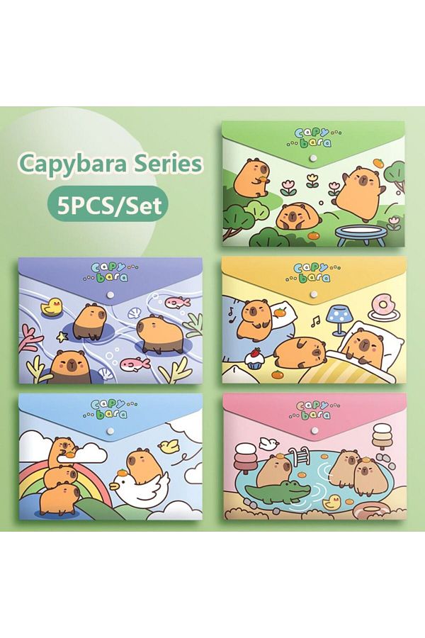 Choice-Capybara 5pcs/set Large Capacity A4 File Folder Test Paper Storage Waterproof Document Bag Pp Snap-f 1