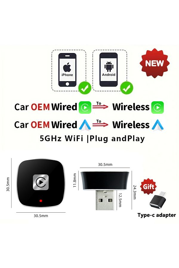 Choice-Ec14 Ekiy Wireless Carplay Dongle Wireless Android Auto Adapter Ai Smart Box 2in1 Car Intelligent Sy 1