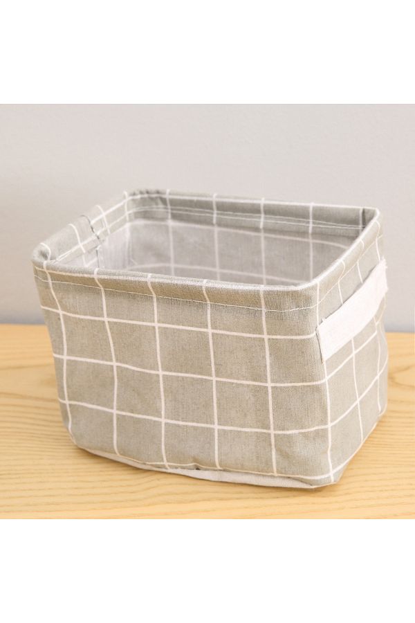 Choice-Light Grey 1pc Cotton And Hemp Storage Basket With Handheld Printed Tabletop, Miscellaneous Sorting 1
