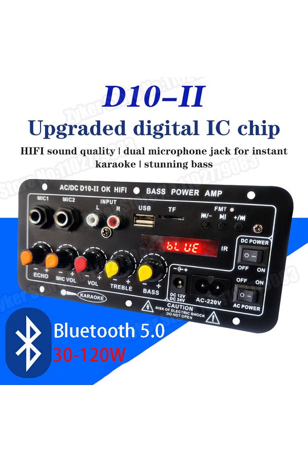 WAPUNO-D10-II 12V 24V Car Bluetooth Amplifier Board AUX TF Card USB 30-120W for 4 Ohm 40W Speaker 220V E... 1