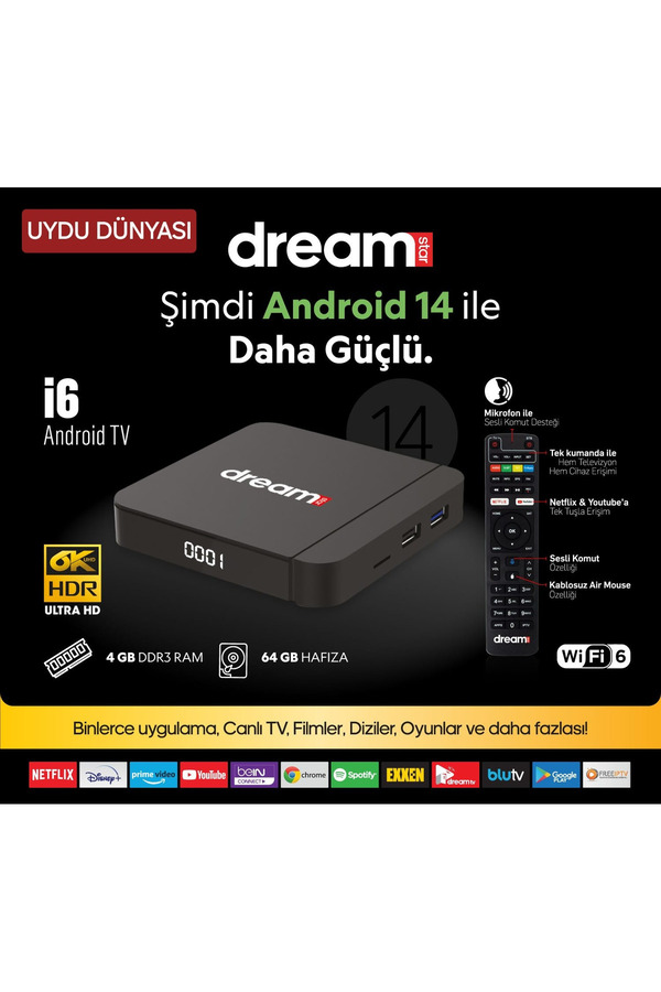 Dreamstar-مشغل الوسائط I6 Android، ذاكرة وصول عشوائي 4 جيجابايت، ذاكرة 64 جيجابايت، جهاز تحكم عن بعد للقيادة الصوتية 1
