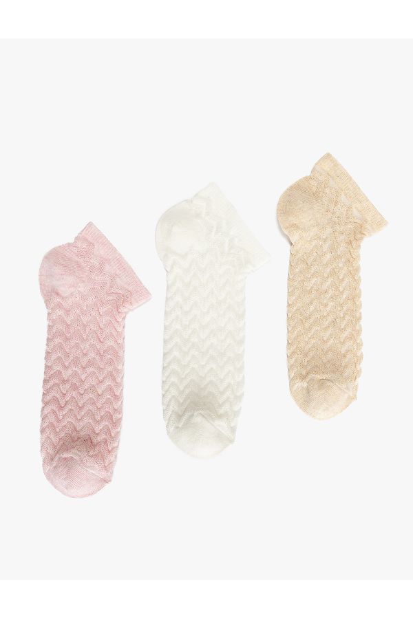 Koton-Set of 3 Textured Multicolored Booties Socks 1