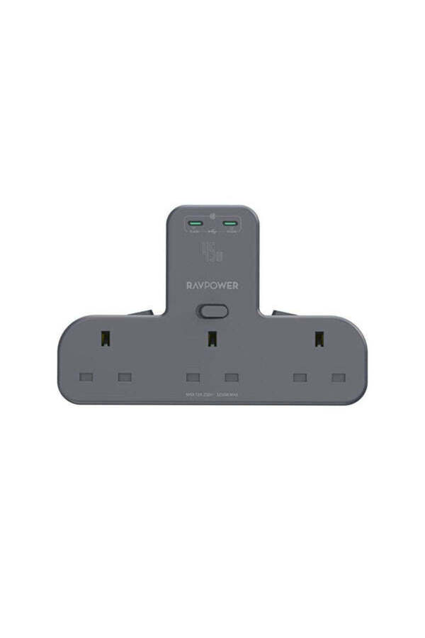 RavPower-موسع منفذ الطاقة 45 وات مع 3 منافذ تيار متردد ومنفذين USB-C وميزات أمان متقدمة 1