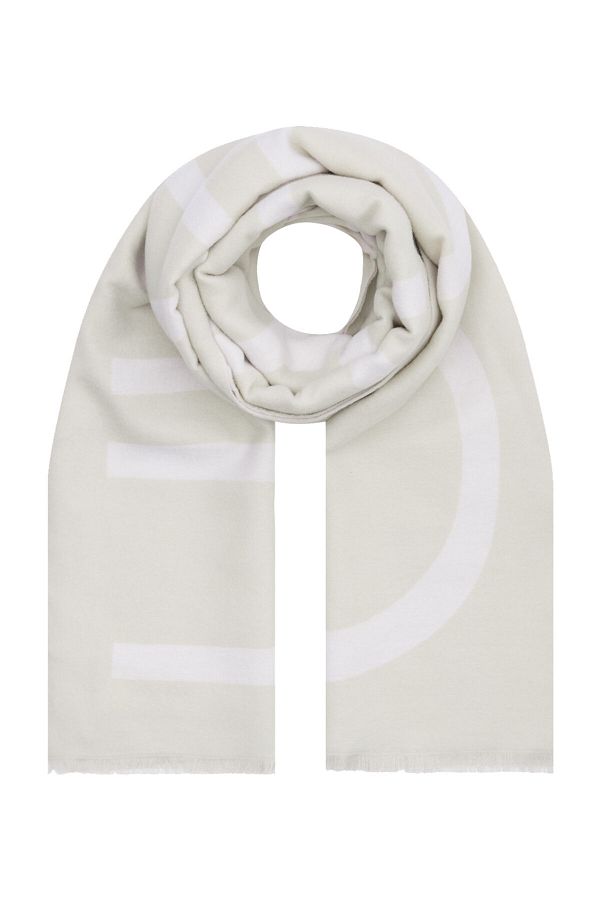 Calvin Klein-Grauer Damenschal FRINGES 2-TONE WOOL BLEND SCARF 1