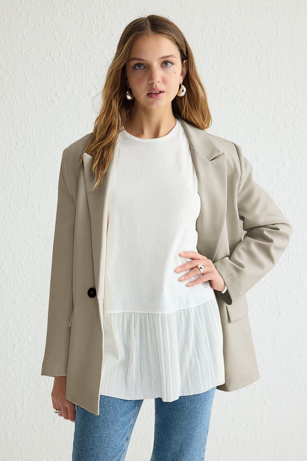 Trendyol Modest-Ärmellose Strickbluse mit Falten - Weiß TCTSS25UK00005 1