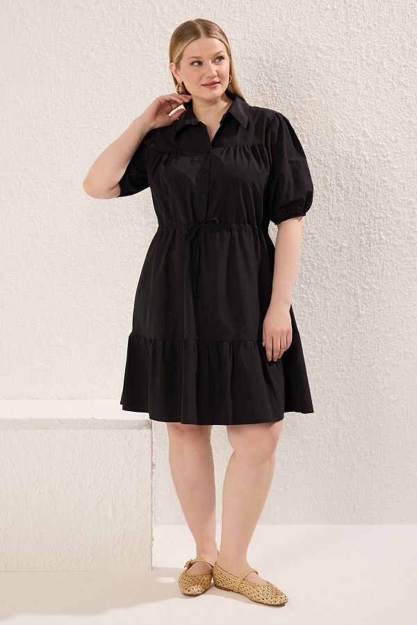 Trendyol Curve-Black Tie Waist Woven Shirt Dress Tbbss23Ah00106 1