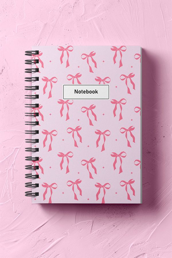 Midilli-120 Sheets Spiral Notepad, School Notebook with Ribbon and Bow Cover 1