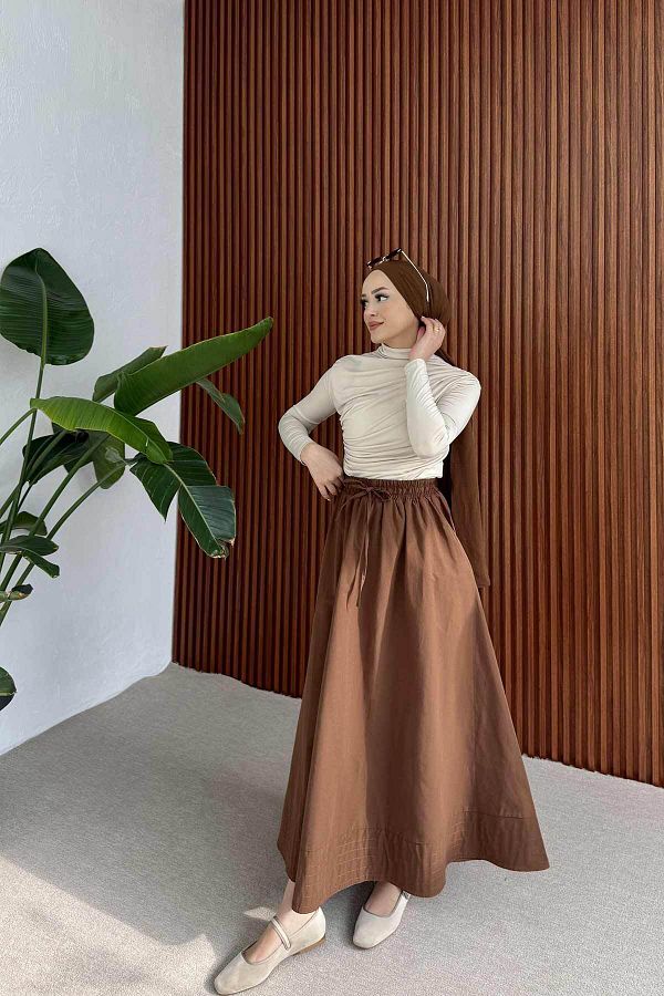 Melike Tatar-Brown Elastic Waist Skirt 3-2225 1