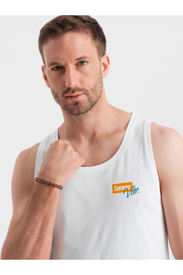 OMBRE-Top bărbătesc din bumbac cu imprimeu Summer Vibe - alb V2 OM-TSTT-0191 S 1