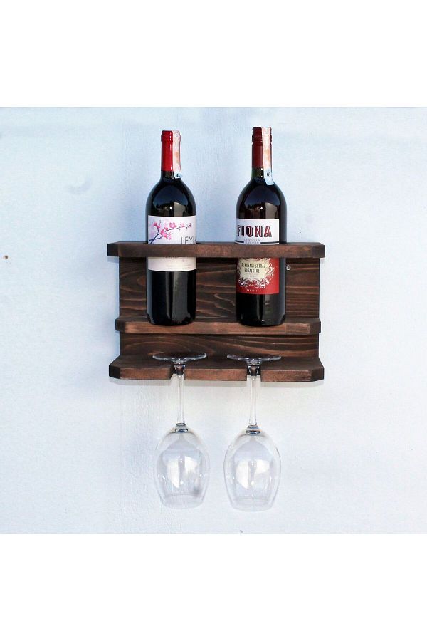 HOMS-Suport din lemn pentru 2 sticle vin si 2 pahare Homs 32 x 20 x 15 cm, maro 1