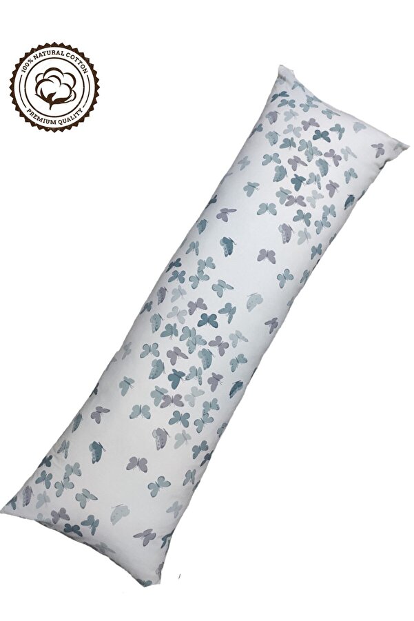 BeybiNest Hamile Destek Yastığı 120x40 Cm %100 Organik Pamuklu Kumaş Fermuarlı Astarlı Kelebek Mod