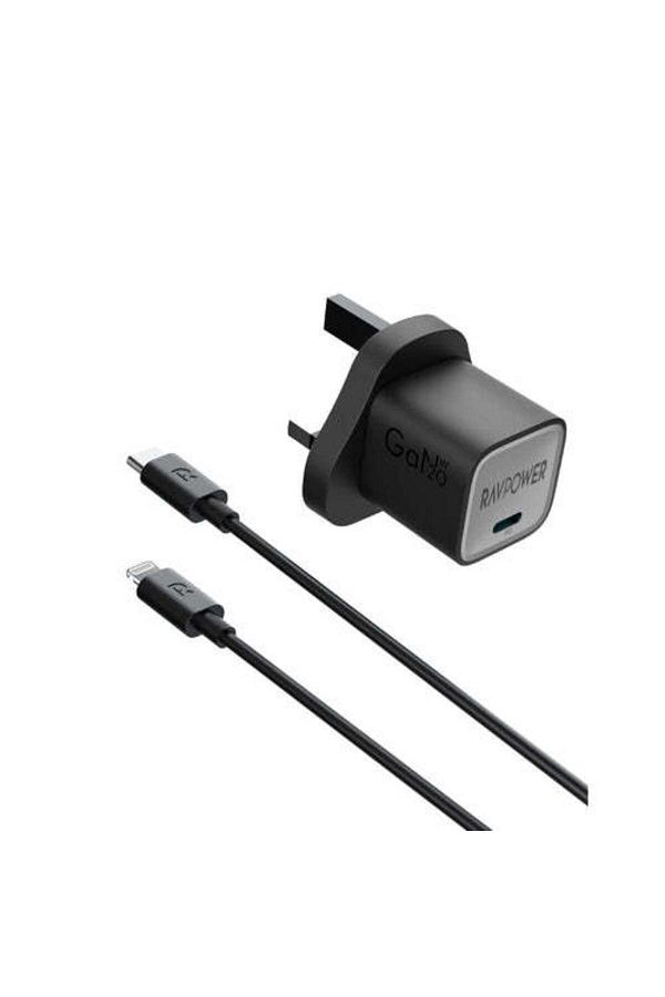 RavPower-20W GaN Tech PD USB-C Wall Charger With Type-C to Lightning Charging Cable, Black 1