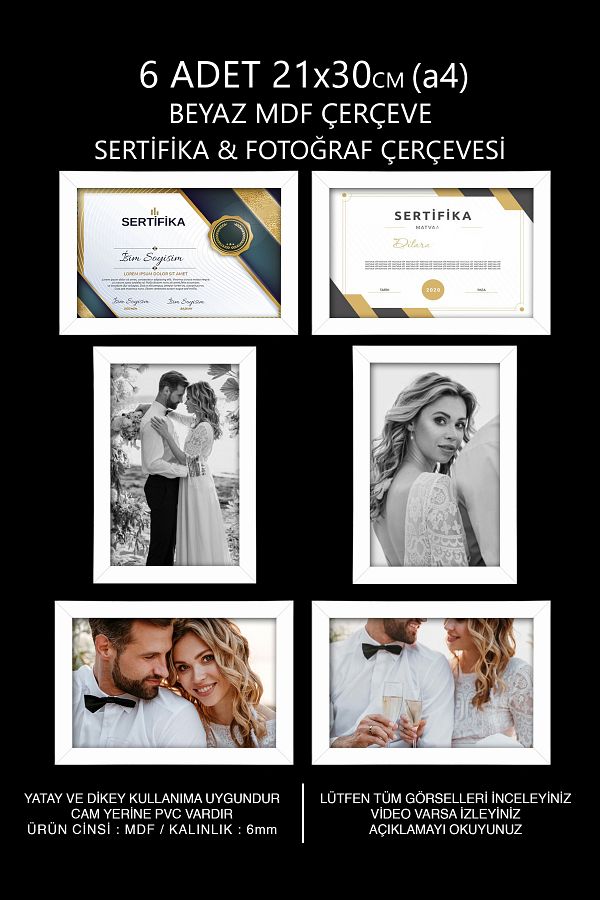 Bytwo-6Pcs 21X30 Frame - White Frame - Diploma Frame - A4 Frame - Photo Frame 1
