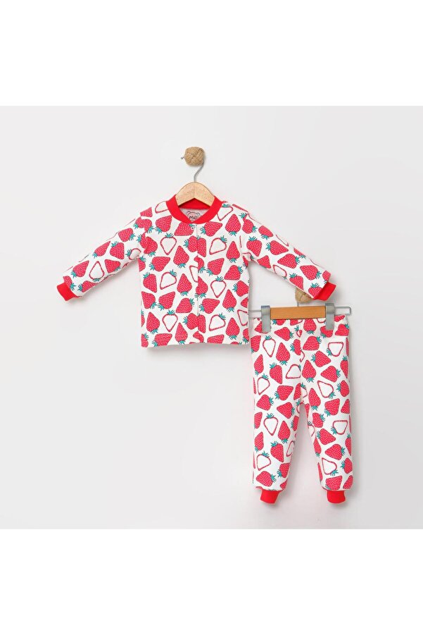 babymoon kids KIZ ÇOÇUK ÇİLEK DESENLİ %100 PAMUK PİJAMA TAKIMI