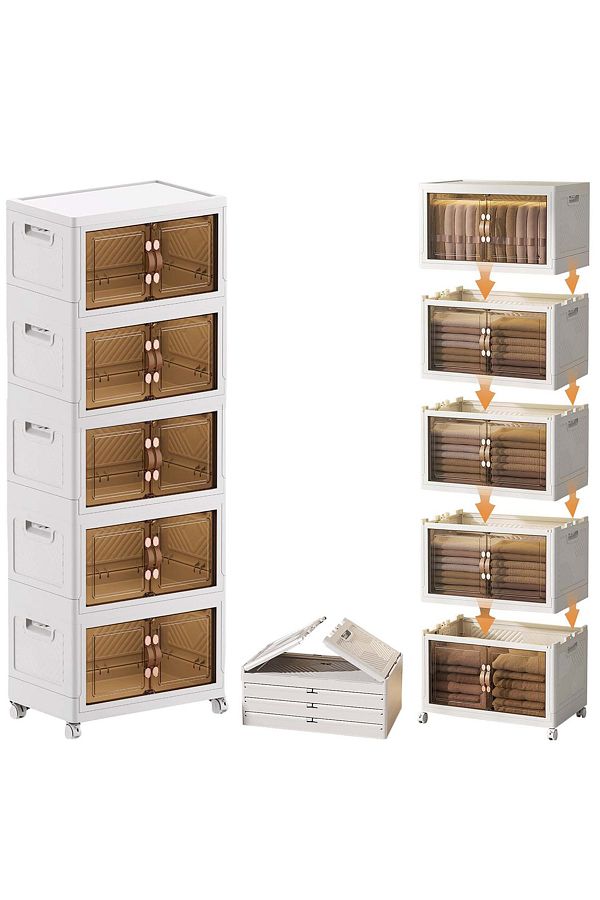 EqiEch-Stackable Folding Storage Bins with Lids, 5-Layer Portable Plastic Cabinet with Wheels 1