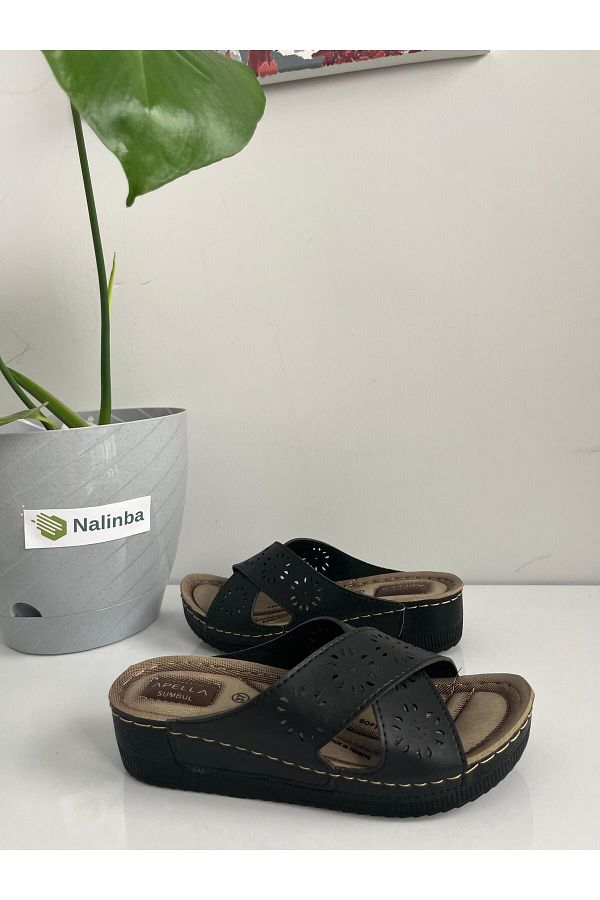 Apella-Full Orthopedic Mother Slippers - Cross Detailed Pattern 1
