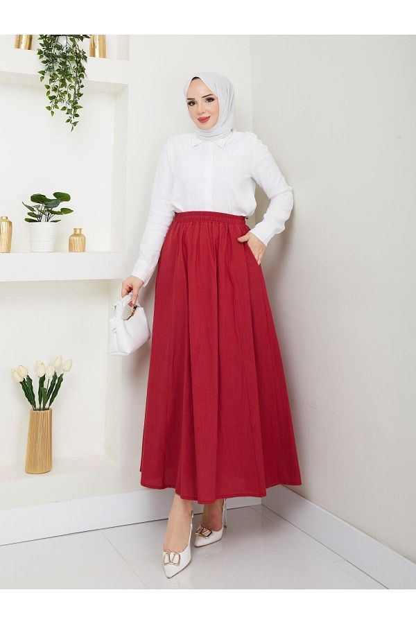 Nergis Neva Butik-Linen Skirt with Pockets and Elastic Waist 1