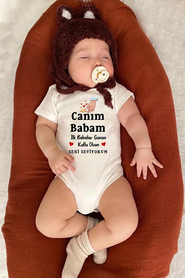 bebeqon Canım Babam İlk Babalar Günün Kutlu Olsun Yazılı Bebek Zıbını %100 Pamuk