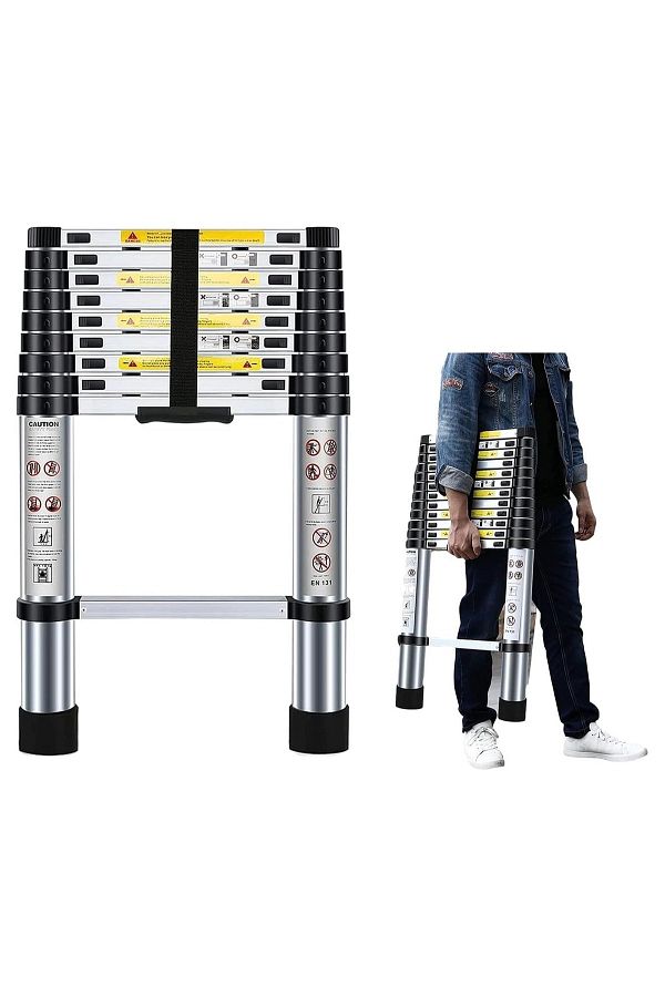 Cady One-A Multi-use Extendable Aluminum Telescopic Ladder,9 Steps,foldable,withstands A Weight Of Up 150kg 1