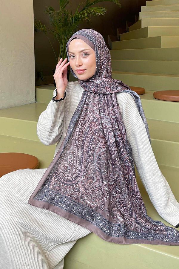 lamelif.com-Soft Retro Patterned Shawl - Milk Coffee 1