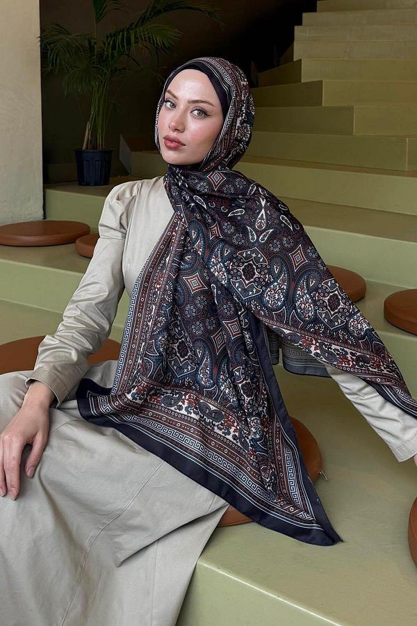 lamelif.com-Black Retro Patterned Soft Shawl 1