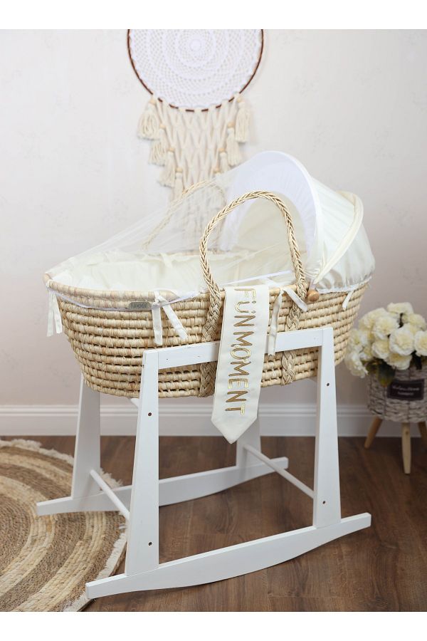 Fun Moment-Baby Cradle Moses Basket For Babies With Mosquito Net With White Vibrator Holder 1